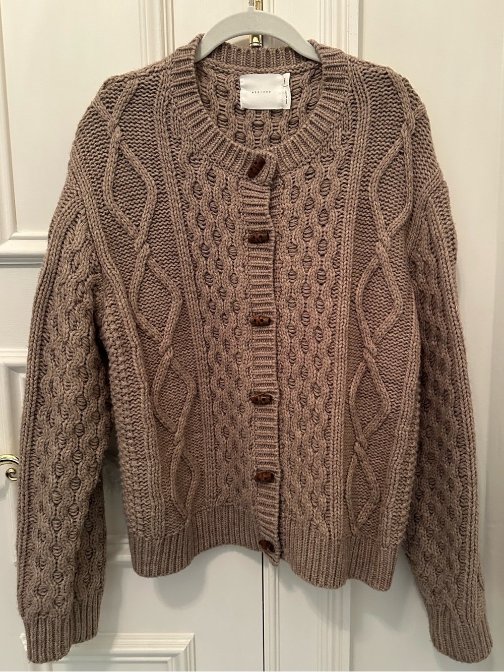 Chunky Cable Knit Button-Front Cardigan - Taupe - Picture 3 of 6